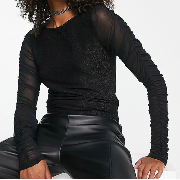 Noisy May Women's Black Glitter Mesh Long Sheer Sleeve Party Top Size XS - Picture 1 of 12